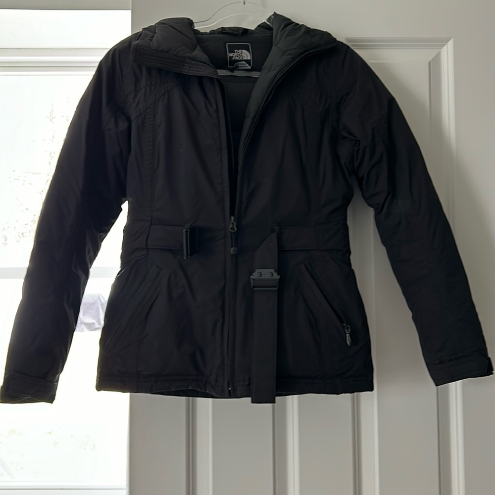 North face black jacket with faux fur trim